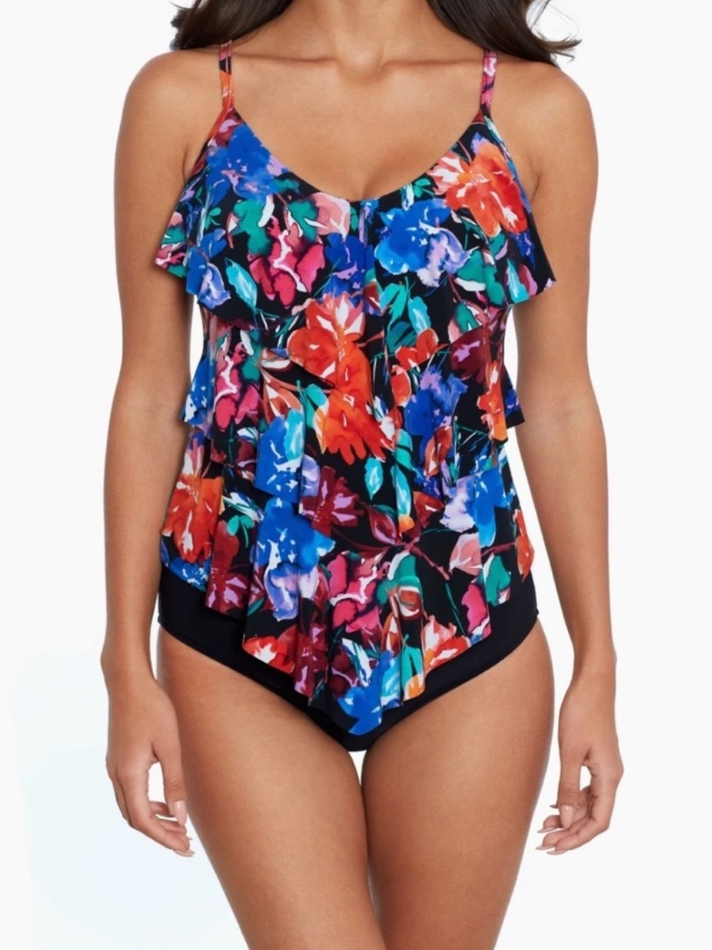 MAGICSUIT by Miraclesuit Rita Flower Child Tankini Top with Black Bottoms